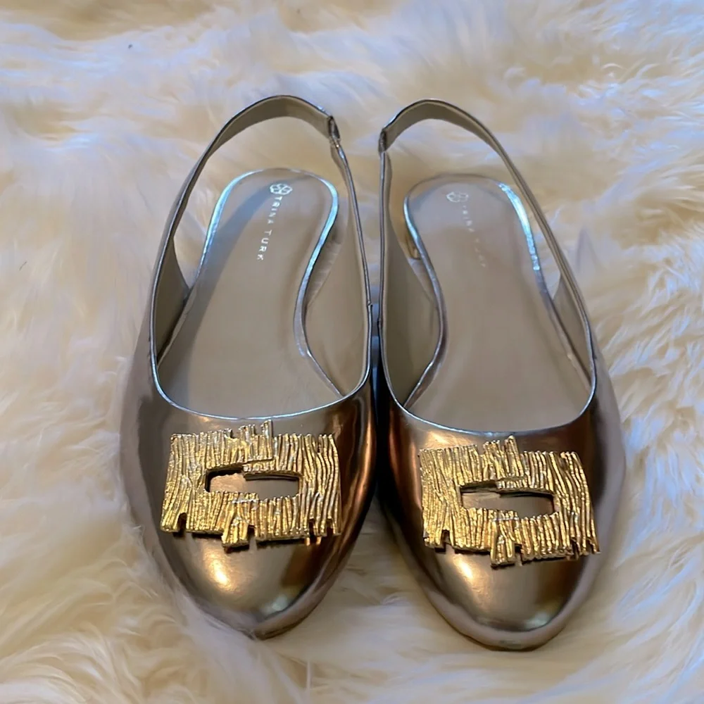 Trina Turk Bronze Metallic Flat Leather Slingbacks